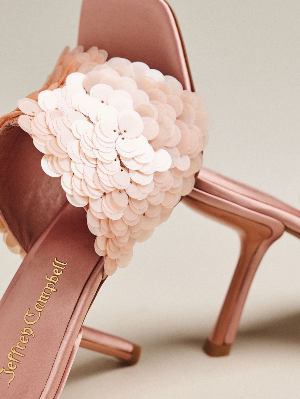 NWOB Jeffrey Campbell Rose Gold Sequin Blush Satin Slide Heels Size 10 Sample - Picture 12 of 14
